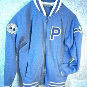 PUMA Golf Varsity Fleece Jacket in Dark Denim Heather. Small